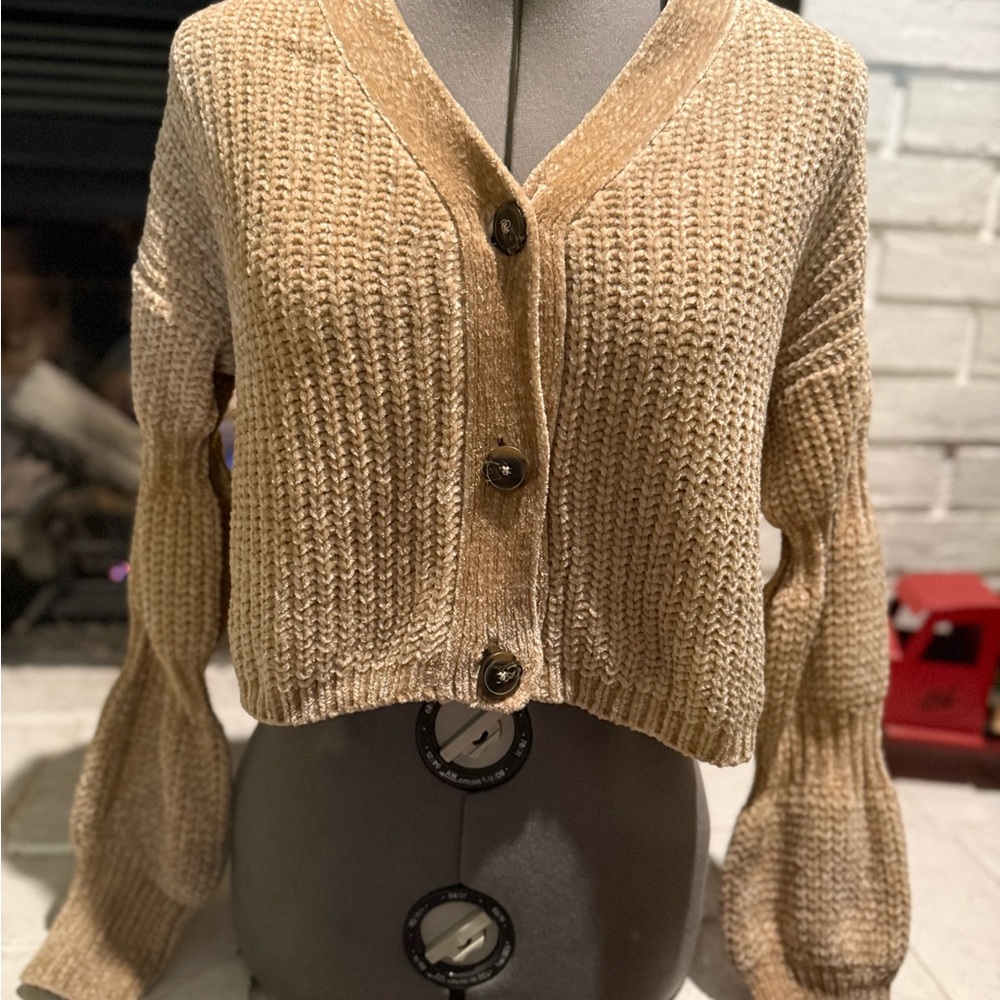 Derek Heart Tan Button-Up Cardigan
